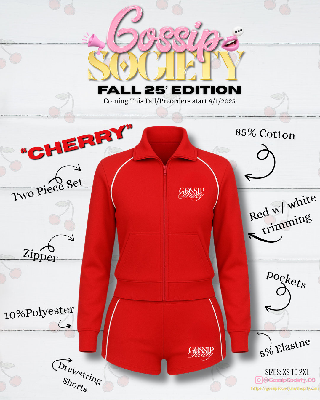 Cherry two piece short set